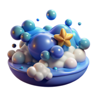 serene minimalist Dreamy Blue Bubbles and Clouds 3D Render high resolution png