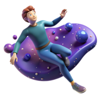 elegant minimalist 3D Cartoon Boy on Purple Cosmic Blob high quality png