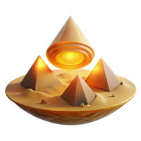 dramatic modern Golden Pyramids on Desert Isle Abstract 3D Render original png