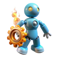 beautiful rustic Cute Robot with Gear Automation, Technology, Innovation, Engineering, Mechanics, Robotics, 3D Render, Digital Art, Machine professional png