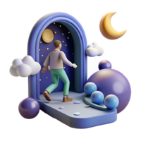 extraordinary minimalist Night Journey A 3D Render of a Person Walking Through a Starlit Portal high quality png