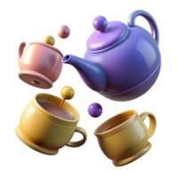 extraordinary minimalist Floating Teacups and Teapot A 3D Render genuine png
