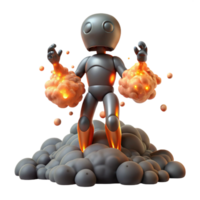 dramatic abstract Robot with Fire Power 3D Render authentic png