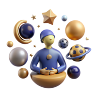 magnificent abstract Cosmic Meditation 3D Render of Figurine in Space premium png