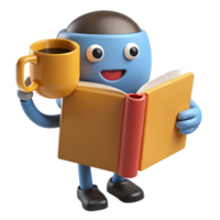 magnificent rustic 3D Robot Reading Book with Coffee professional png