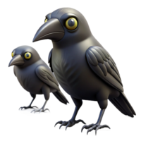 impressive creative Cartoon Crows 3D Render of Adult and Baby Bird detailed png
