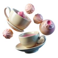 extraordinary rustic Floating Teacups and Marshmallows A Whimsical Image authentic png