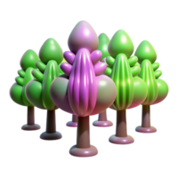 impressive abstract Unique Treetop 3D Render of Colorful Cartoon Trees high resolution png