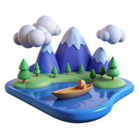 magnificent abstract Serene Mountain Lake 3D Render of Calm Waters and Boat professional png
