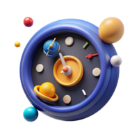 dramatic modern Cosmic Clock A 3D Render of Planets Orbiting a Clock Face detailed png