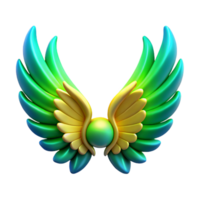 beautiful rustic Green and Gold Wings with Orb 3D Render professional png