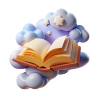 wonderful artistic Open Book on Dreamy Clouds A 3D Render premium png
