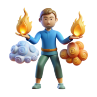 extraordinary classic 3D Render of Person with Fire and Cloud Elements exclusive png
