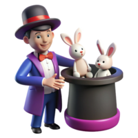 Magicians Hat with Rabbits 3D Render png