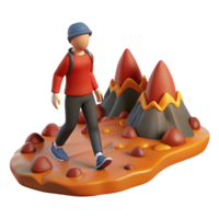 stunning rustic 3D Render Hiker Trekking Volcanic Terrain high quality png