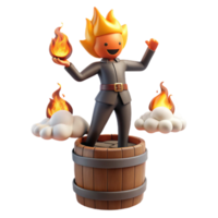 extraordinary minimalist 3D Render of Fire Man on Barrel original png