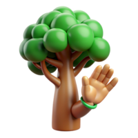 wonderful modern Cartoon Tree with Waving Hand Eco-Friendly 3D Render high resolution png