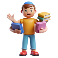 magnificent classic Student with Books Education, Learning, Knowledge, Reading, Study, School, Child, 3D Render, Books, Boy 4K png