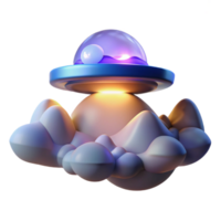 extraordinary abstract Glowing UFO on Cloud 3D Render high resolution png