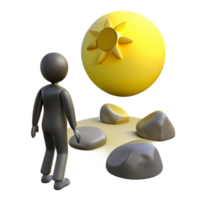 stunning classic 3D Render Figure Contemplates Sun-like Orb on Rocky Surface professional png