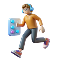 impressive traditional 3D Render of Running Person with Music Player genuine png