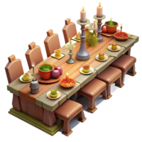 rústico 3d render do uma medieval festa mesa png