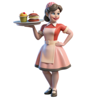 3D Cartoon Waitress Serving Cakes png