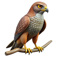 3D Hawk Illustration Perched on Branch png