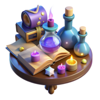 Magical 3D Render of Book, Potions, and Candles png