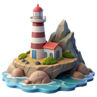 Lighthouse Island 3D Render png