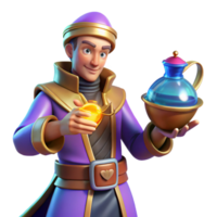 3D Render Wizard with Potion and Orb png