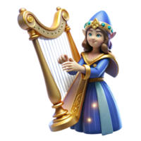3D Render Fantasy Elf Playing Harp png