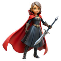 3D Render of Female Warrior in Red Cape png
