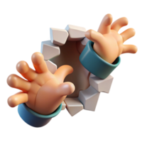 3D Cartoon Hands Breaking Through Wall png