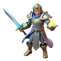 3D Render Fantasy Knight with Sword and Flame png