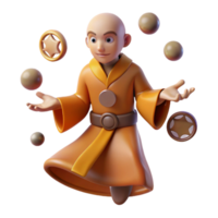 3D Monk Juggling Objects Illustration png