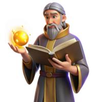 Wise Wizard 3D Render, Magical Orb png