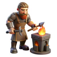 3D Cartoon Blacksmith Working at Forge png