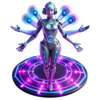 Neon Robot Goddess 3D Illustration png