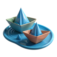 3D Render of Paper Boats on Water png