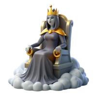 3D Render Queen on Throne in Clouds png