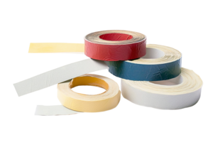 Assorted adhesive tapes rolls stack isolated on transparent background png