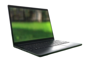 Black laptop with green nature background on transparent background png