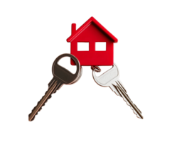 Red house keyring with keys on transparent background png