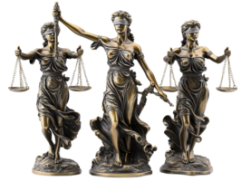 Bronze lady justice statues set on transparent background png