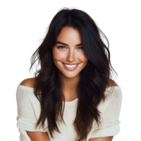 Smiling woman with long brown hair on transparent background png