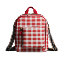 Red gingham backpack with front pocket on transparent background png