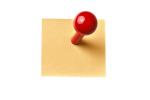 Red push pin on beige note paper on transparent background png