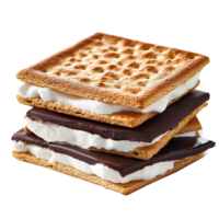 Stacked s'mores with melted chocolate and marshmallow on transparent background png