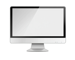 Modern silver desktop computer monitor with blank screen on transparent background png